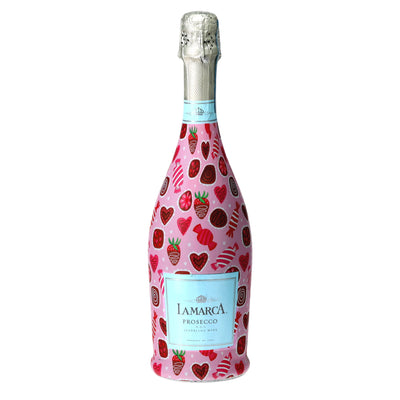 Limited Edition Amour Chocolat Prosecco Bottle Wrap bottle wrap on a La Marca prosecco bottle