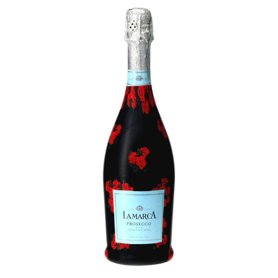 Crimson Roses Prosecco Bottle Wrap bottle wrap on a La Marca prosecco bottle