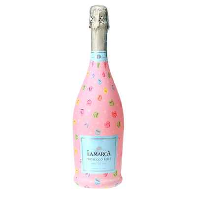 Limited Edition Conversation Hearts Prosecco Bottle Wrap bottle wrap on a La Marca prosecco bottle