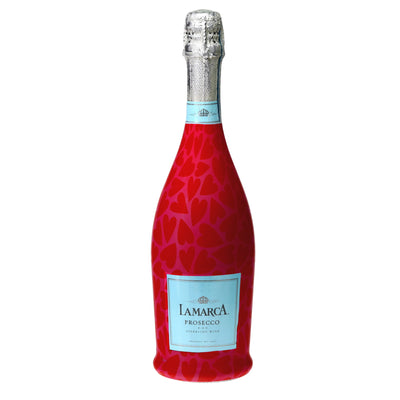 Pop Hearts Prosecco Bottle Wrap bottle wrap on a La Marca prosecco bottle
