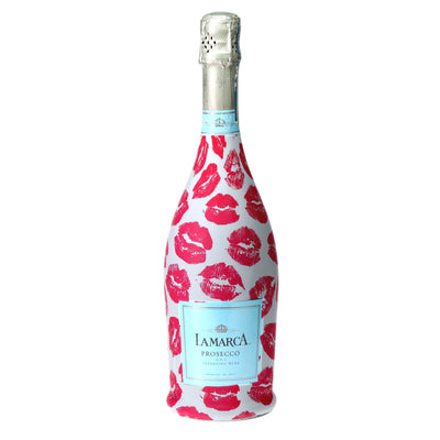 Sealed with a Kiss Prosecco Bottle Wrap bottle wrap on a La Marca prosecco bottle