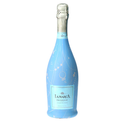 Blue Pearls & Prosecco Prosecco Bottle Wrap bottle wrap on a La Marca prosecco bottle