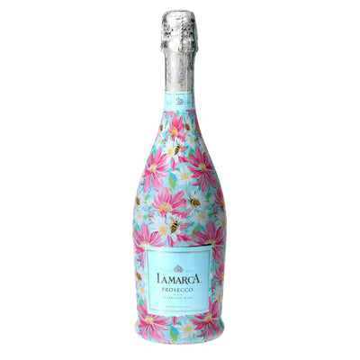 Busy Bee Garden Prosecco Bottle Wrap bottle wrap on a La Marca prosecco bottle
