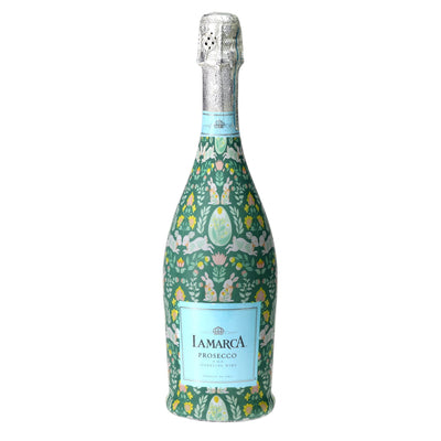 Spring Folk Bunnies Prosecco Bottle Wrap bottle wrap on a La Marca prosecco bottle