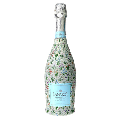 Botanical Garden Trellis Prosecco Bottle Wrap bottle wrap on a La Marca prosecco bottle