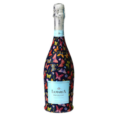 Midnight Butterfly Garden Prosecco Bottle Wrap bottle wrap on a La Marca prosecco bottle