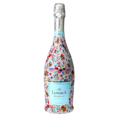 Fiesta Otomi Floral Prosecco Bottle Wrap bottle wrap on a La Marca prosecco bottle