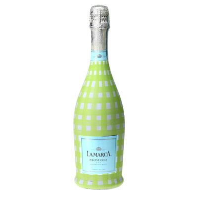 Matcha Lemonade Picnic Gingham Prosecco Bottle Wrap bottle wrap on a La Marca prosecco bottle