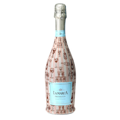 Toast & Bubbles Prosecco Bottle Wrap bottle wrap on a La Marca prosecco bottle