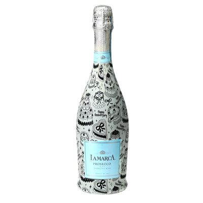 Black & White Anniversary Party Prosecco Bottle Wrap bottle wrap on a La Marca prosecco bottle