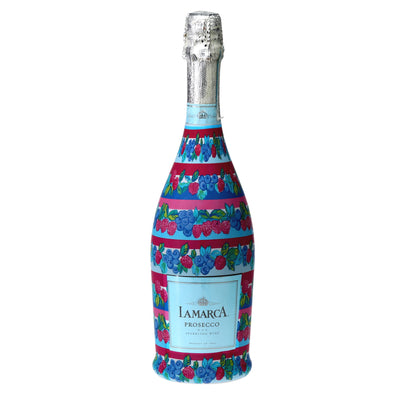 Summer Berry Harvest Prosecco Bottle Wrap bottle wrap on a La Marca prosecco bottle