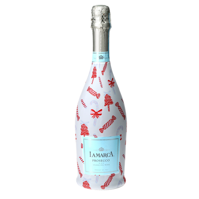 Limited Edition Luxe Candy Cane Prosecco Bottle Wrap — 360 view