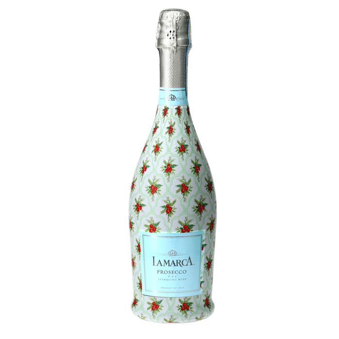 Limited Edition Scalloped Christmas Berries Prosecco Bottle Wrap — 360 view