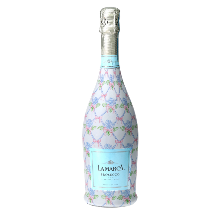 Hydrangea Lattice Prosecco Bottle Wrap — 360 view