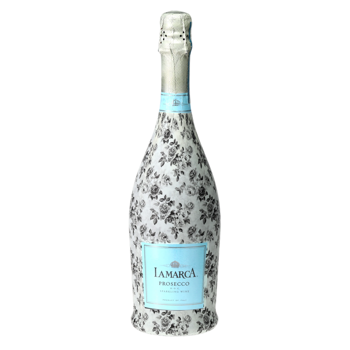 Black & White Floral Prosecco Bottle Wrap — 360 view