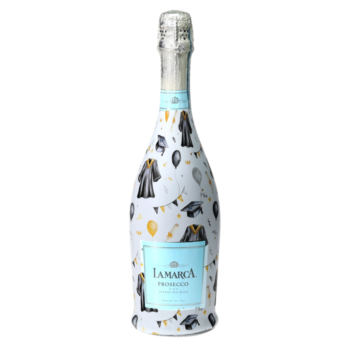 Black & Gold Graduation Prosecco Bottle Wrap — 360 view