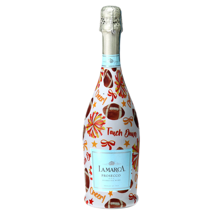 Red & Yellow Game Day Prosecco Bottle Wrap — 360 view