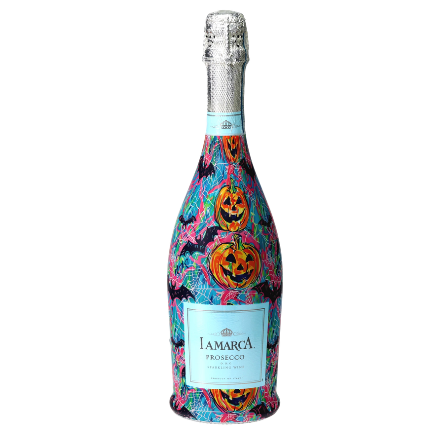 Preppy Halloween Bats Prosecco Bottle Wrap — 360 view