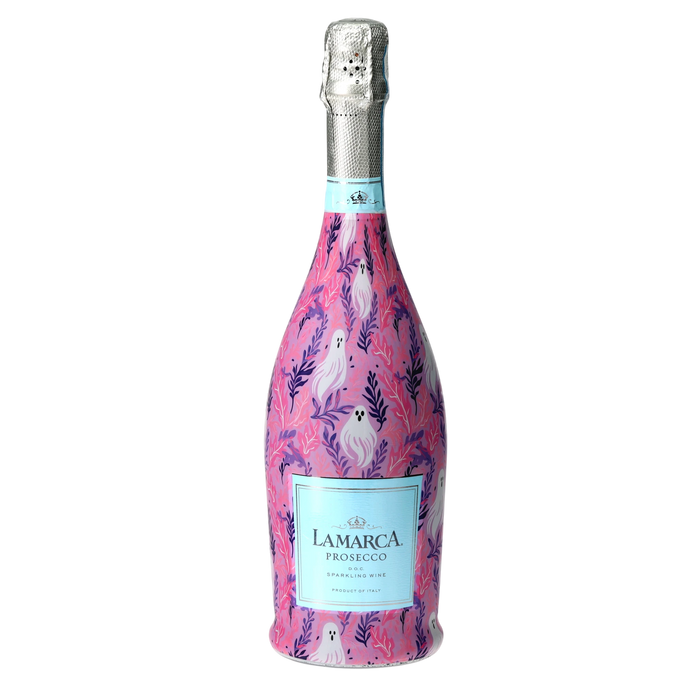 Preppy Halloween Ghost Prosecco Bottle Wrap — 360 view