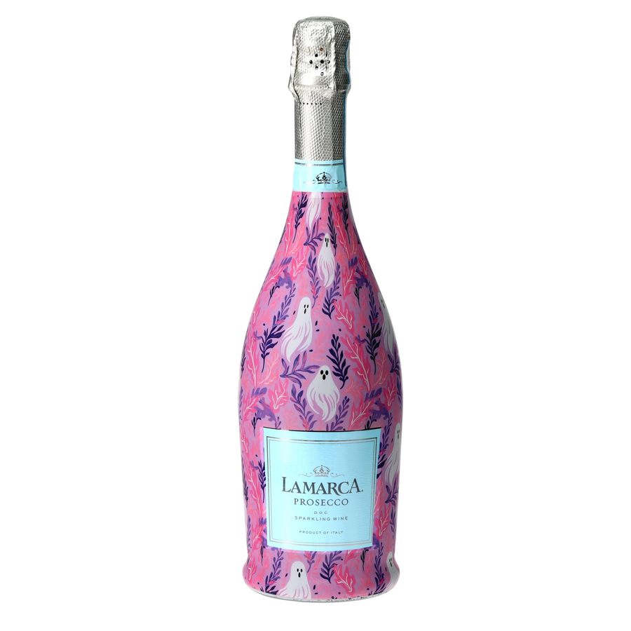 Preppy Halloween Ghost Prosecco Bottle Wrap — 360 view