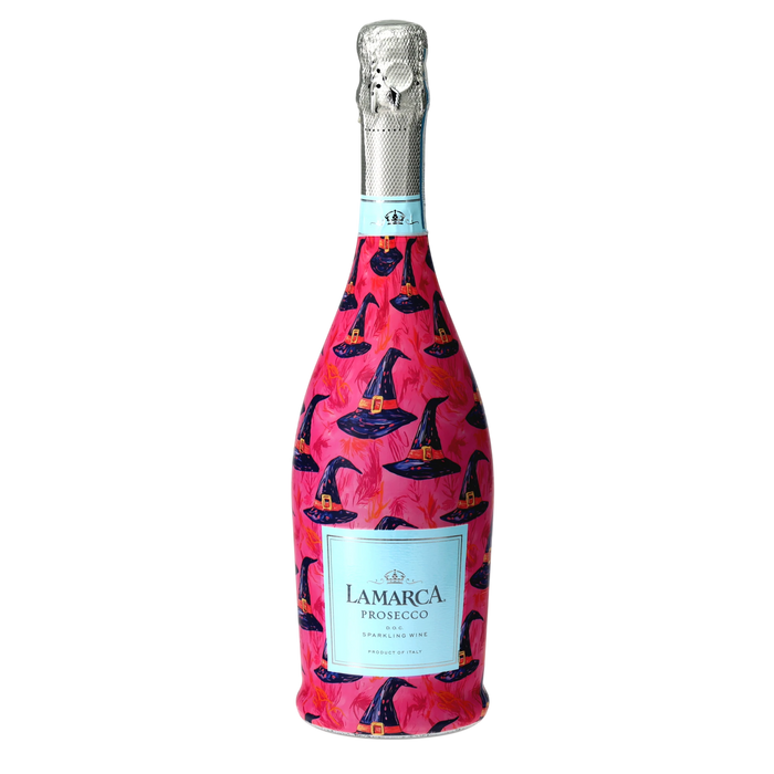 Preppy Halloween Witch Hats Prosecco Bottle Wrap — 360 view