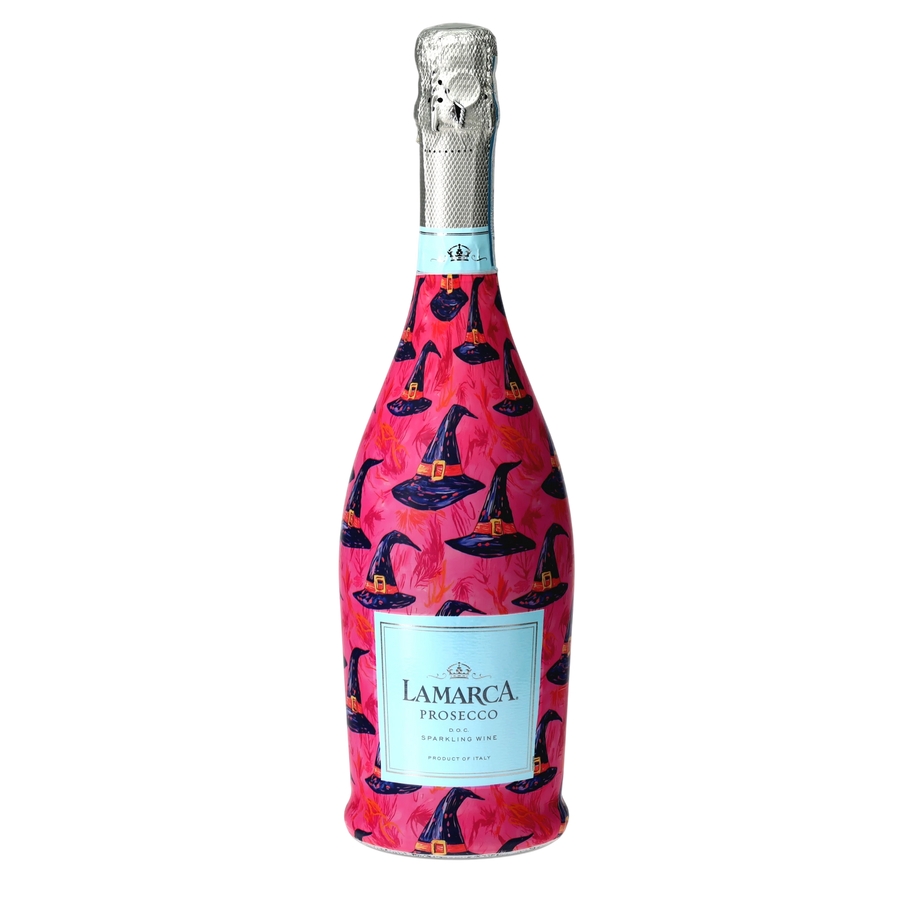 Preppy Halloween Witch Hats Prosecco Bottle Wrap — 360 view