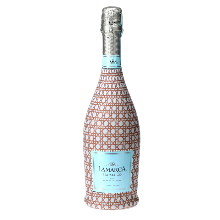 Brown & White Cane Prosecco Bottle Wrap — 360 view