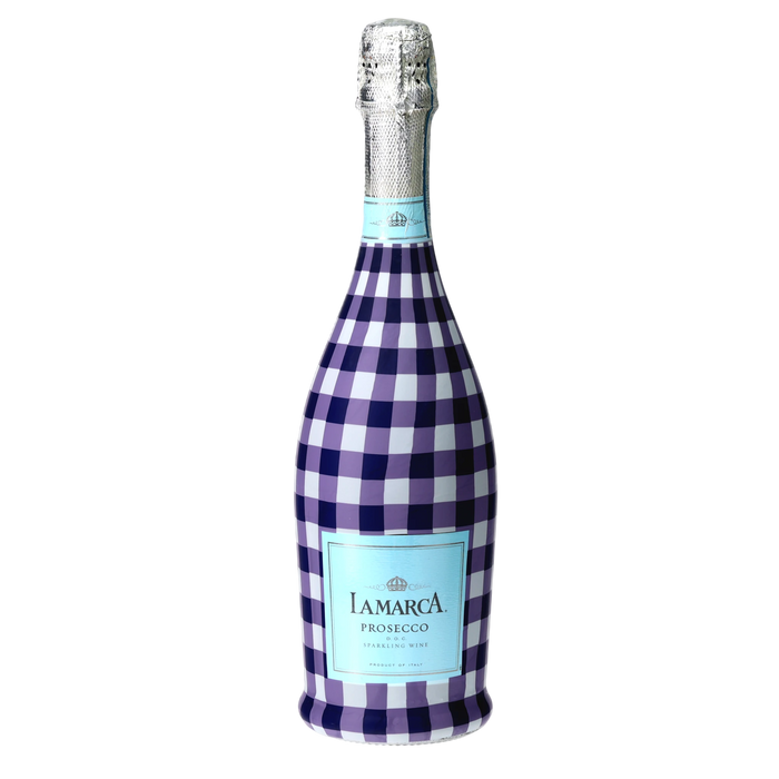 Purple & White Gingham Prosecco Bottle Wrap — 360 view
