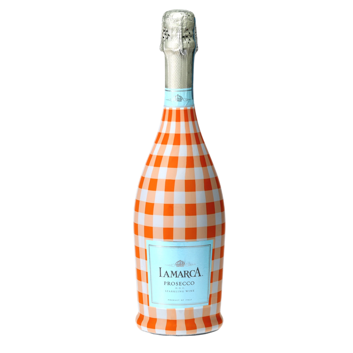 Orange & White Gingham Prosecco Bottle Wrap — 360 view