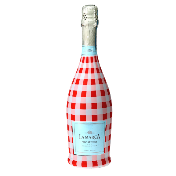 Red & White Gingham Prosecco Bottle Wrap — 360 view