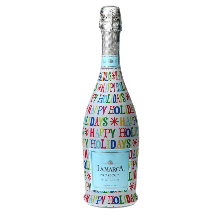 Happy Holidays Prosecco Bottle Wrap — 360 view