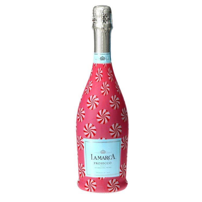 Peppermint Parade Prosecco Bottle Wrap — 360 view