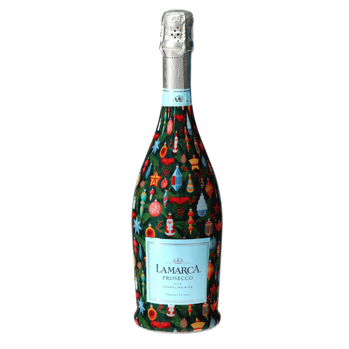 Ornament Wonderland Prosecco Bottle Wrap — 360 view