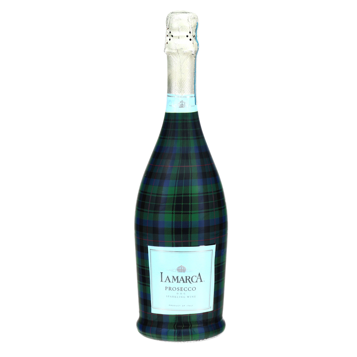 Blue & Green Christmas Tartan Prosecco Bottle Wrap — 360 view
