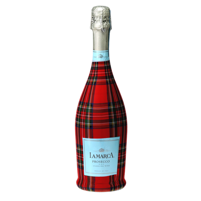 Red & Green Christmas Tartan Prosecco Bottle Wrap — 360 view