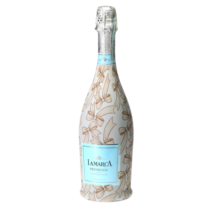 Beige Bows Prosecco Bottle Wrap — 360 view