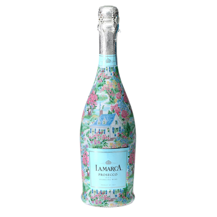 Hamptons Cottage Garden Prosecco Bottle Wrap — 360 view