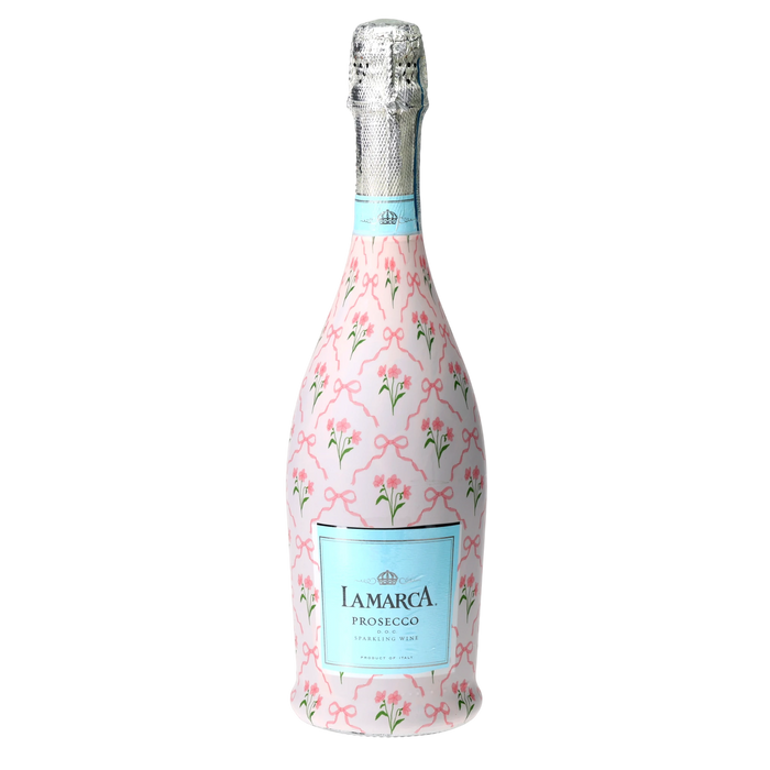 Pink Bows & Blossoms Prosecco Bottle Wrap — 360 view