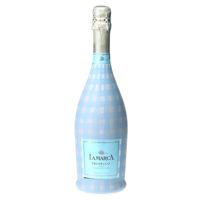 Powder Blue Picnic Gingham Prosecco Bottle Wrap — 360 view