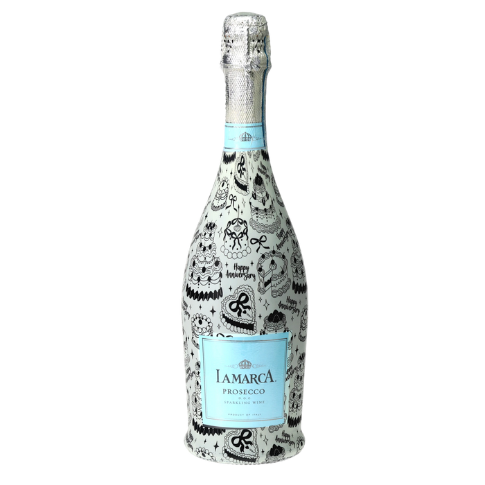 Black & White Anniversary Party Prosecco Bottle Wrap — 360 view