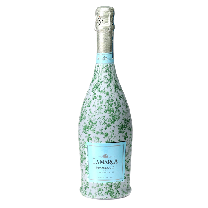 Grandmillennial Green Floral Prosecco Bottle Wrap — 360 view