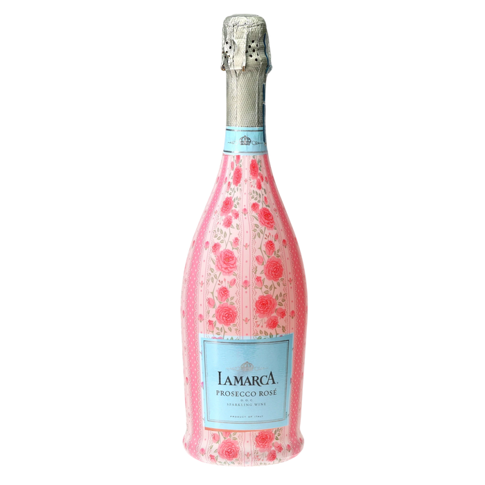 Pink Chateau Rose Stripe Prosecco Bottle Wrap — 360 view