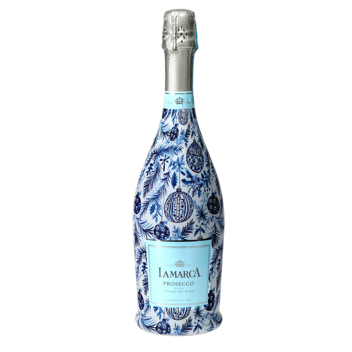 Limited Edition Blue & White Ornament Prosecco Bottle Wrap — 360 view