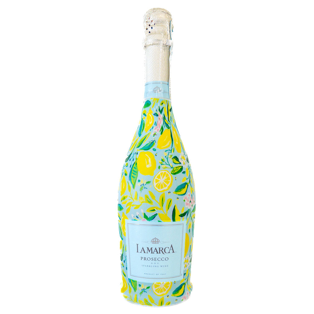 Preppy Lemons Bottle Wrap on La Marca Prosecco