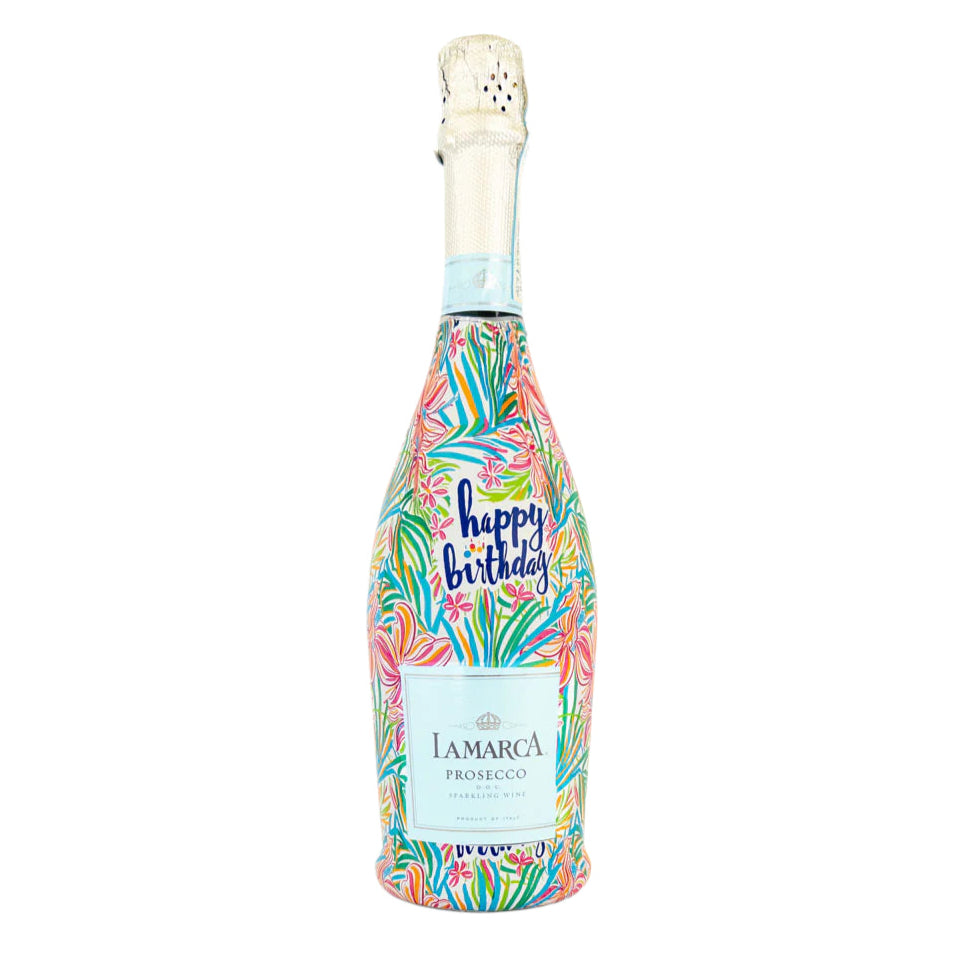 Happy Birthday Floral Bottle Wrap on La Marca Prosecco