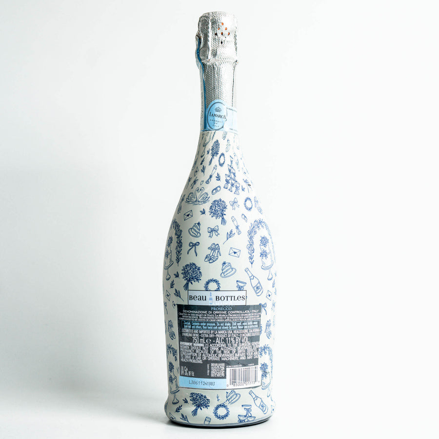 Beau Bottles Blue Wedding Toile- Prosecco Collection