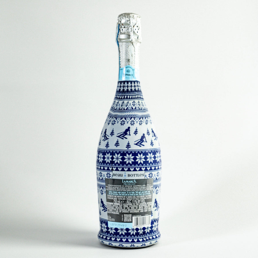 Beau Bottles Blue and White Knitted Ski - Prosecco Collection