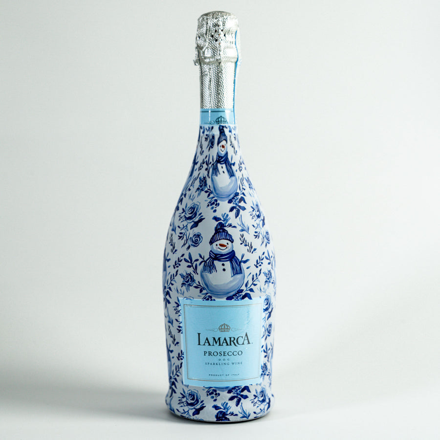 Beau Bottles Blue and White Snowman - Prosecco Collection