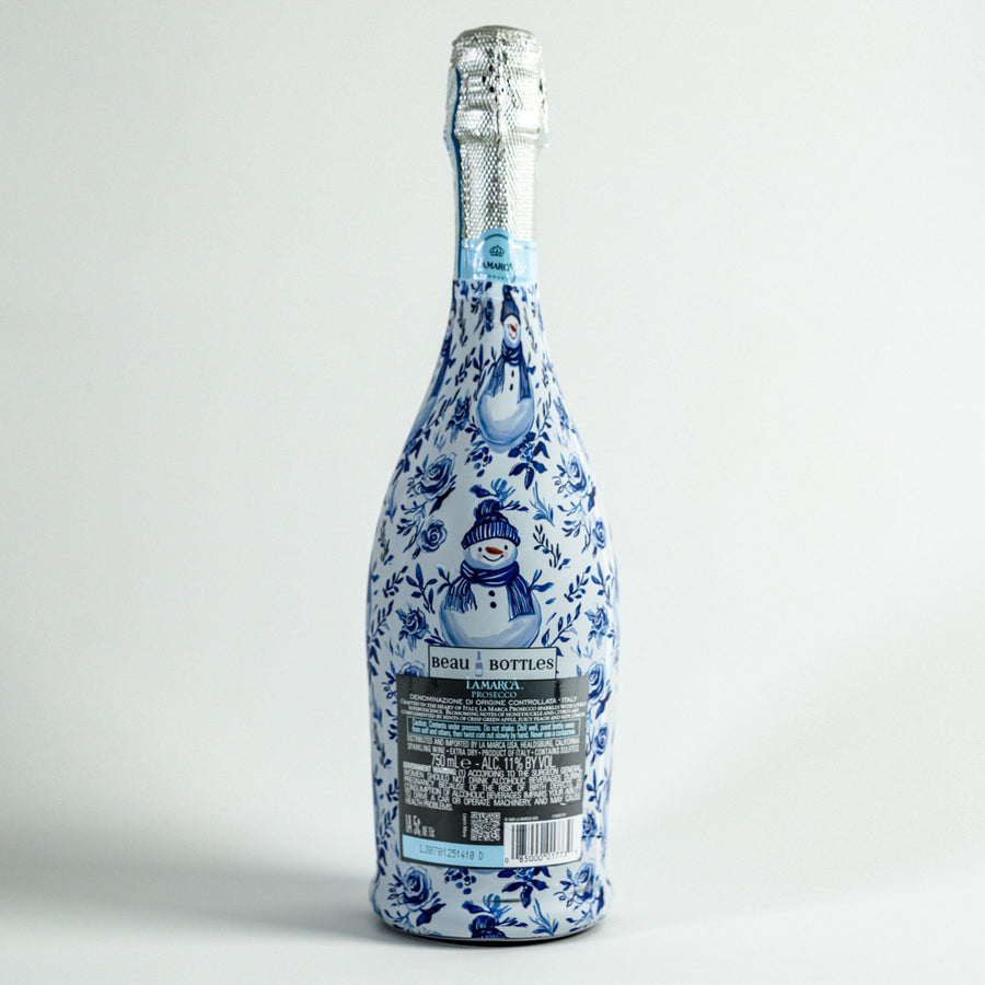Beau Bottles Blue and White Snowman - Prosecco Collection