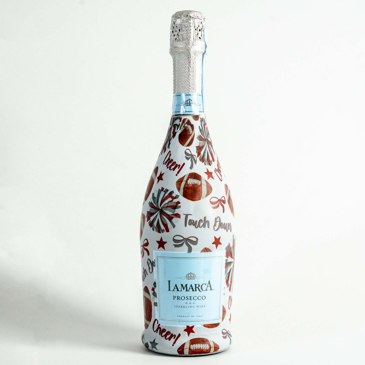 Crimson and Grey Game Day Bottle Wrap on La Marca Prosecco